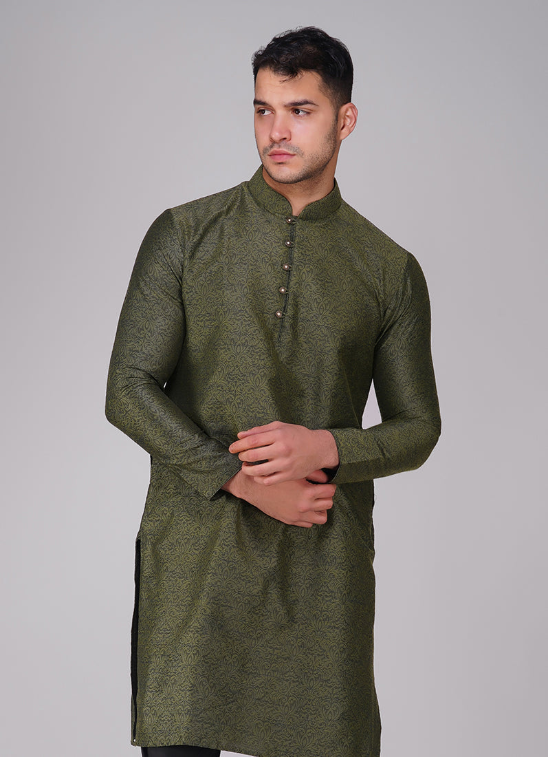 Buy Green Black Resham Brocade Kurta Pajama Set