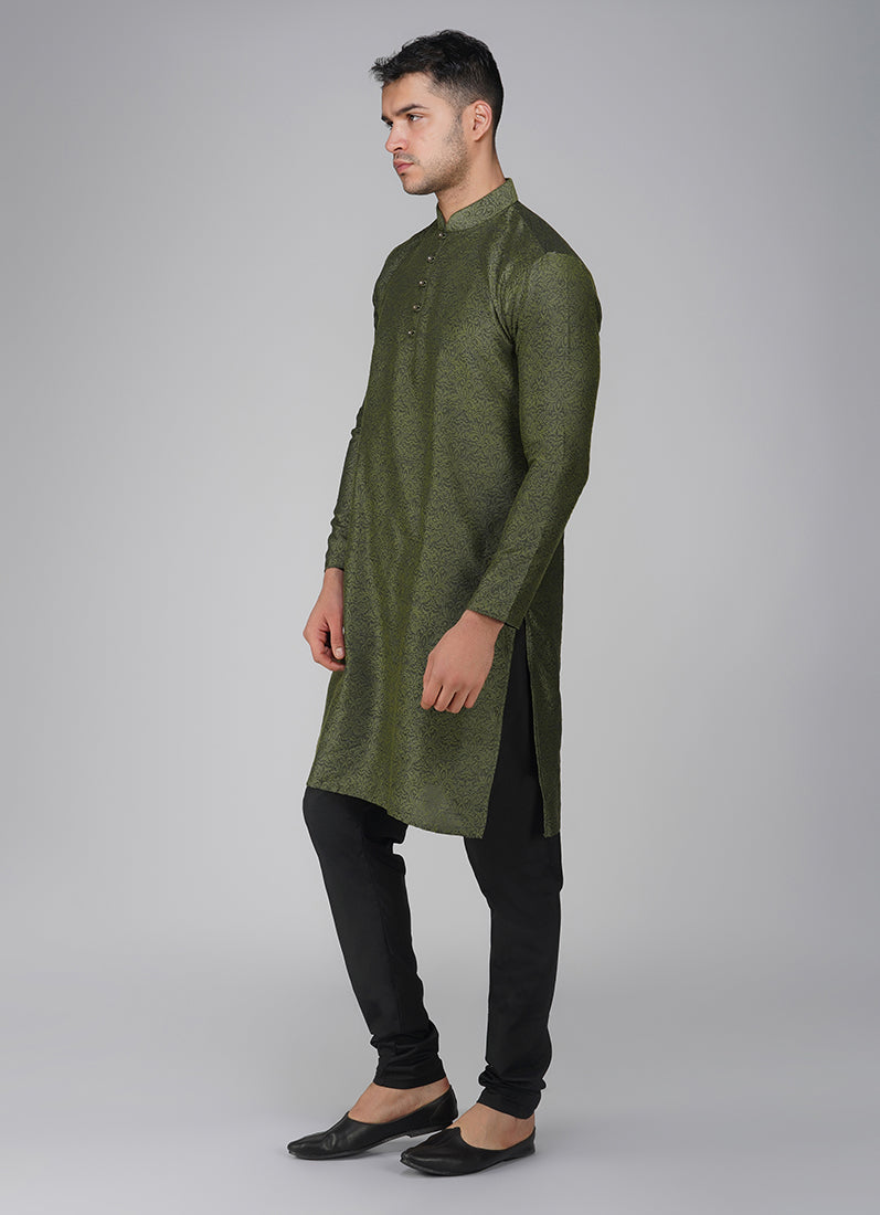 Buy Green Black Resham Brocade Kurta Pajama Set