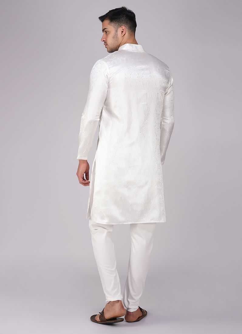 Buy White Resham Brocade Kurta Set