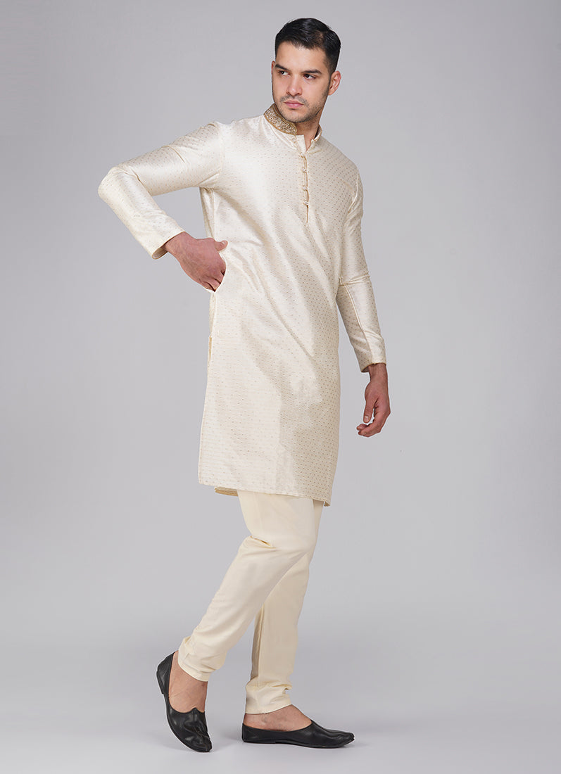Buy Cream Polyester Kurta Pajama Set