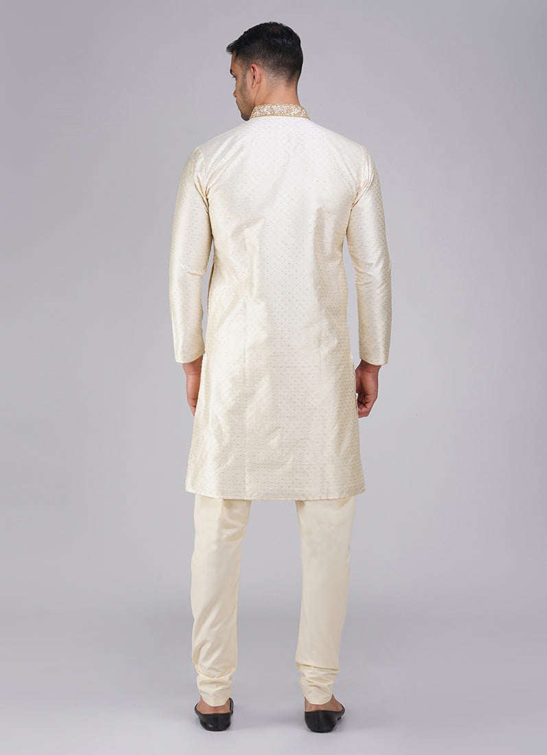 Buy Cream Polyester Kurta Pajama Set