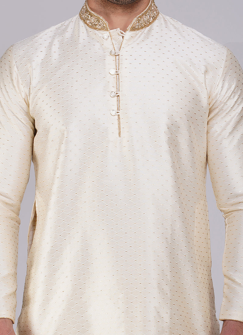 Buy Cream Polyester Kurta Pajama Set