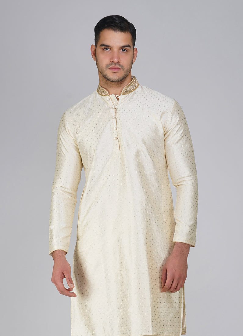 Buy Cream Polyester Kurta Pajama Set