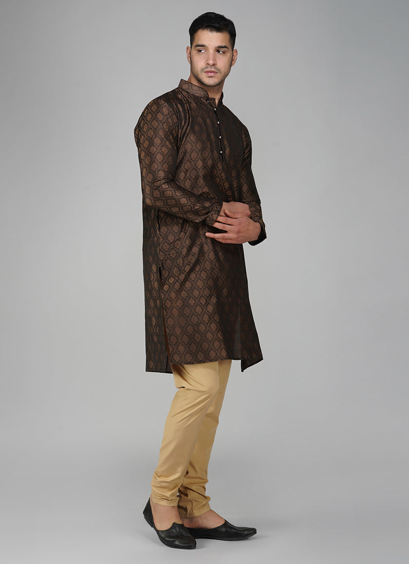Buy Brown Resham Brocade Kurta Set