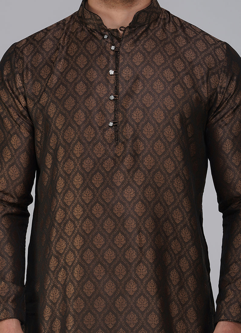 Buy Brown Resham Brocade Kurta Set