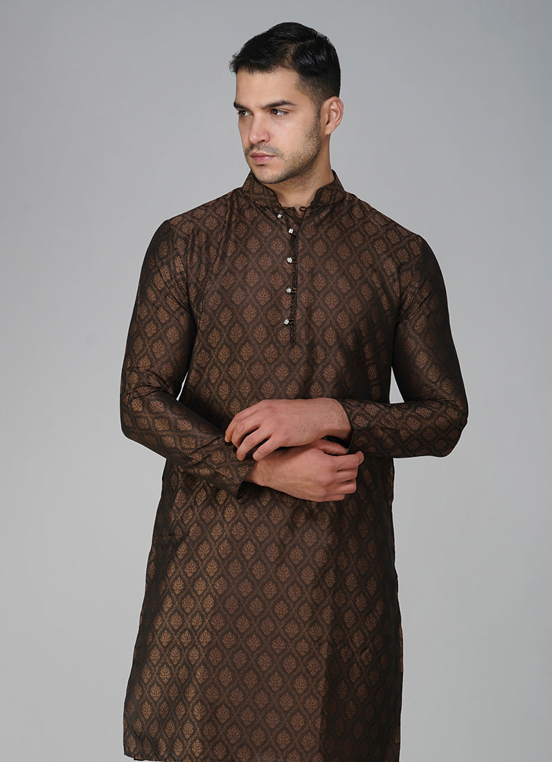 Buy Brown Resham Brocade Kurta Set