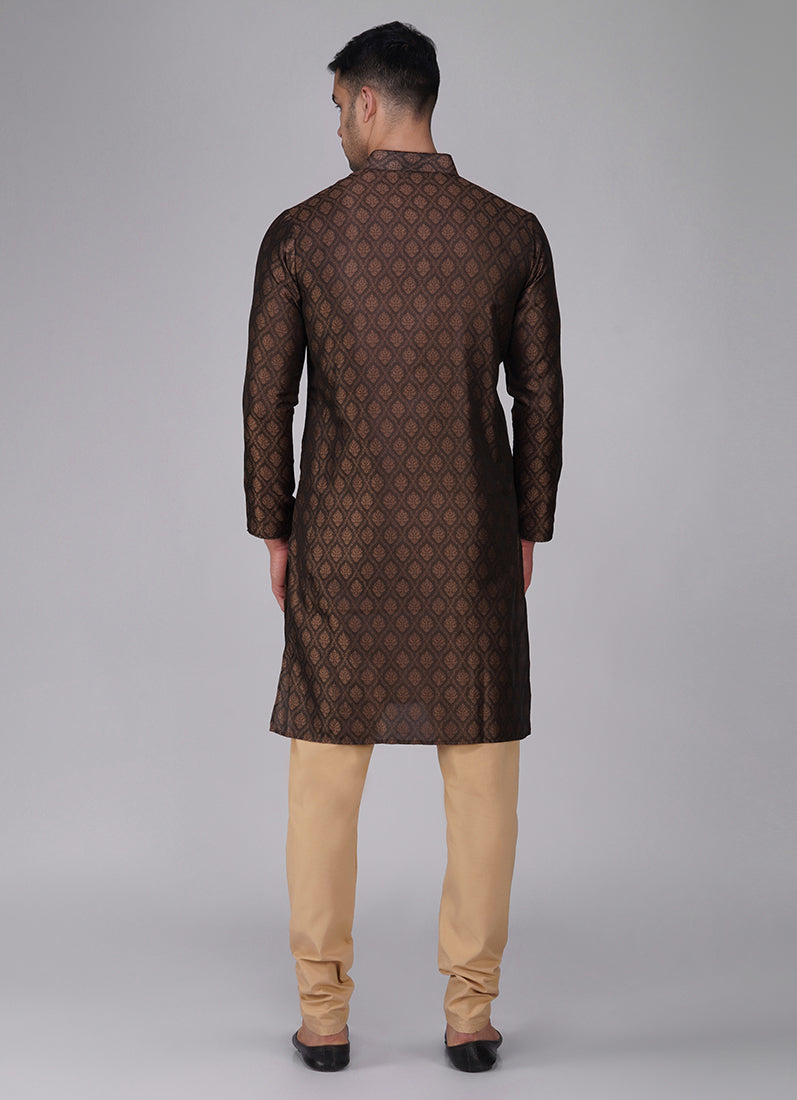 Buy Brown Resham Brocade Kurta Set