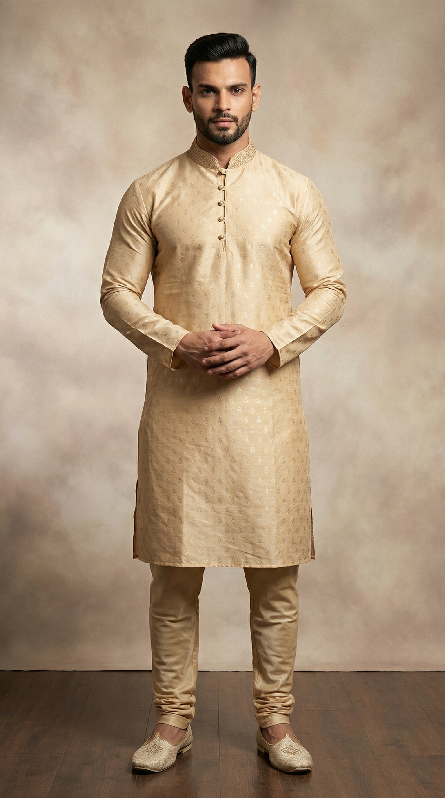 Men's Gold Brocade Embroidered Collar Payjama Set