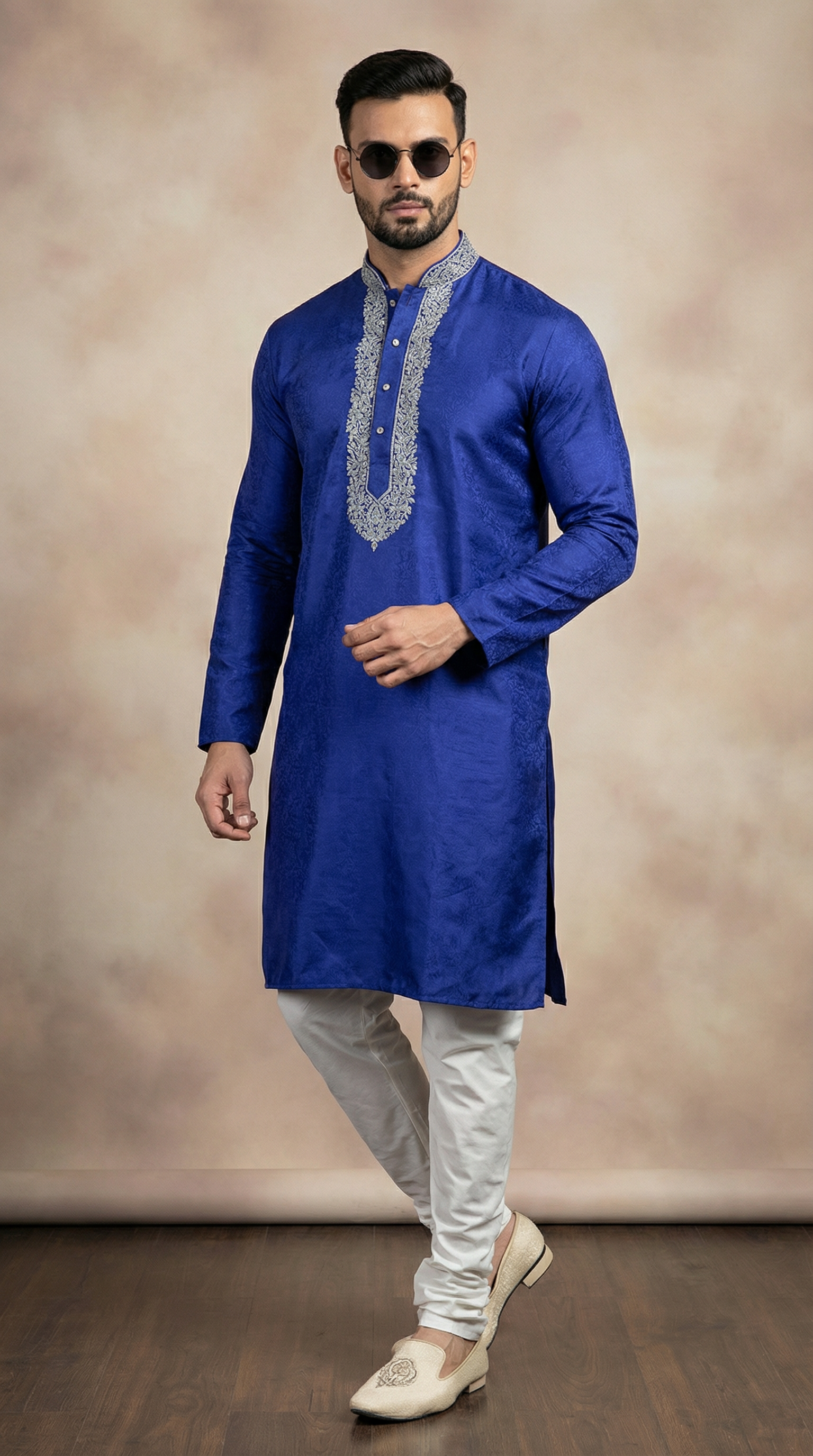 Men's Royal Blue Resham Brocade Embroidered Set