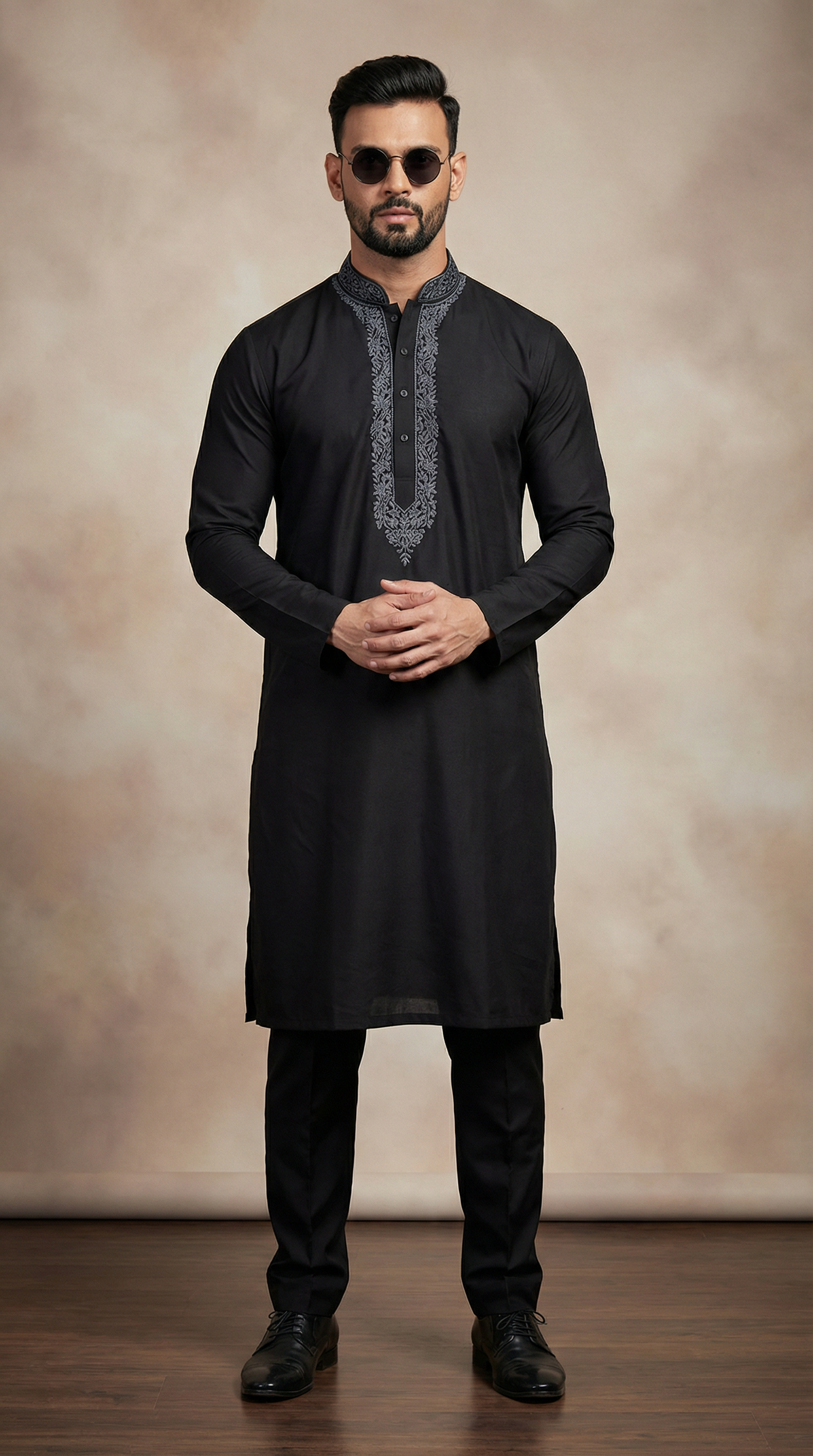 Men's Black Zari Embroidered Kurta Payjama Set