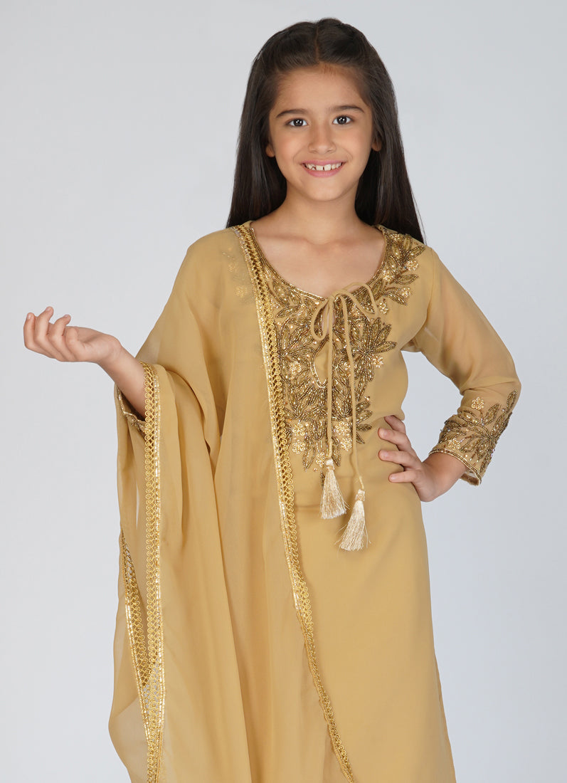 Buy Kids Brown Georgette Straight Cut Suit Set