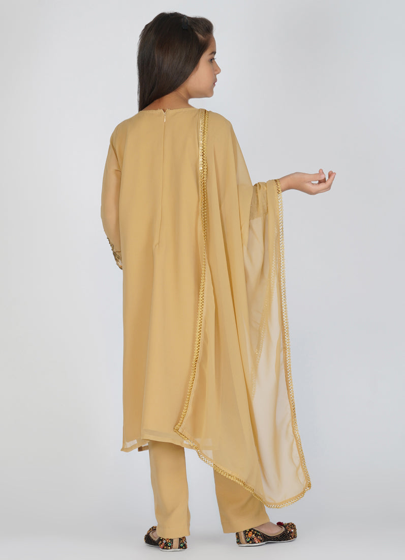 Buy Kids Brown Georgette Straight Cut Suit Set