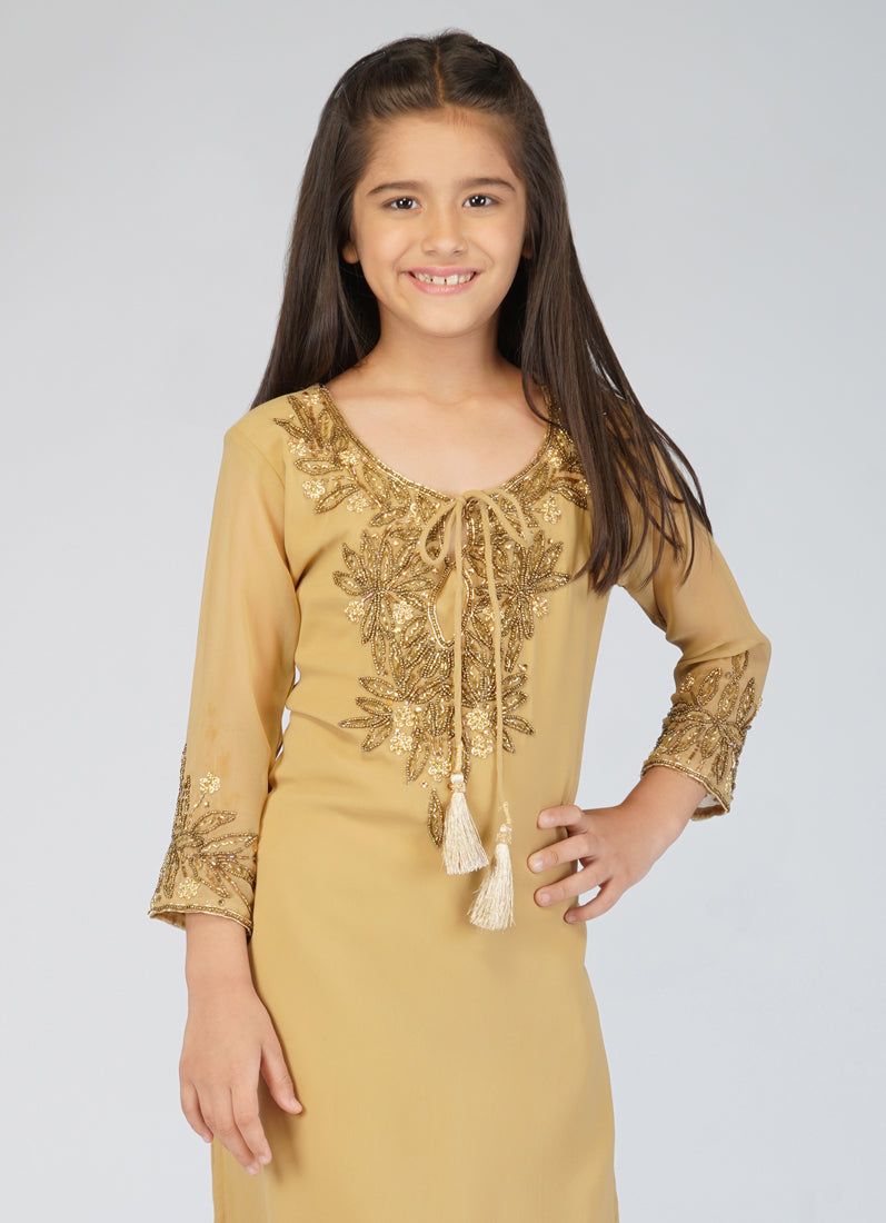 Buy Kids Brown Georgette Straight Cut Suit Set