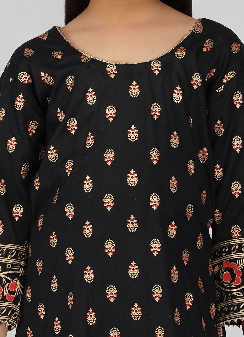 Buy Kids Black Rayon Printed Red Dupatta Suit Set