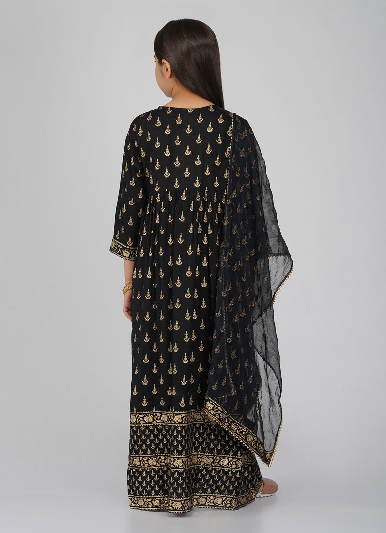 Buy Kids Black Rayon Printed Bias Cut Suit Set