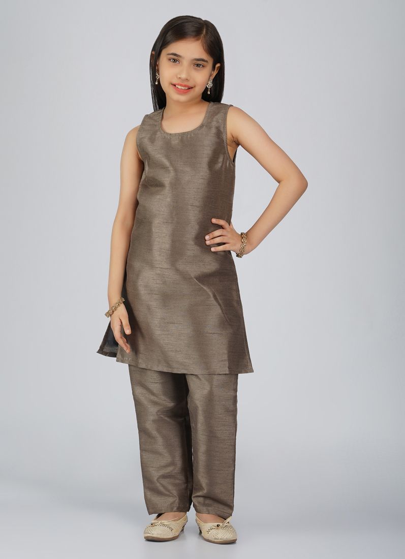 Buy Girls Grey Sequin Embroidered Jacket Suit