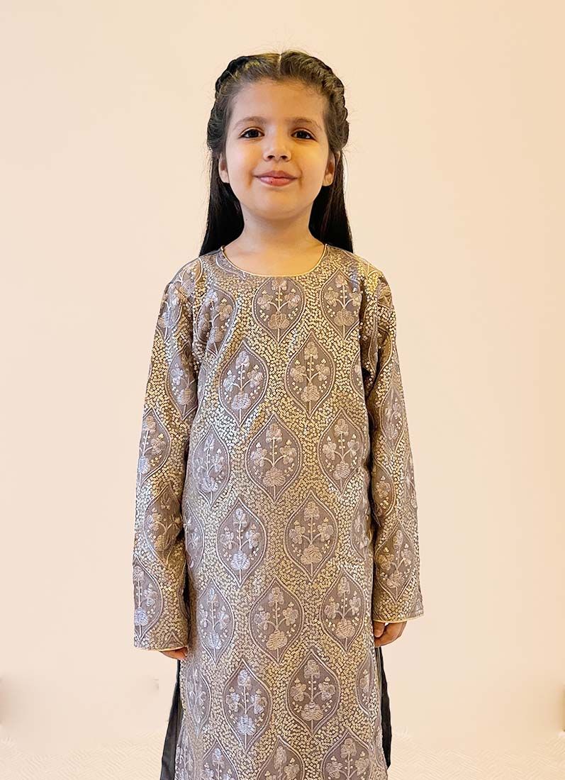 Buy Girls Grey Sequin Chinon Straight Cut Suit Set