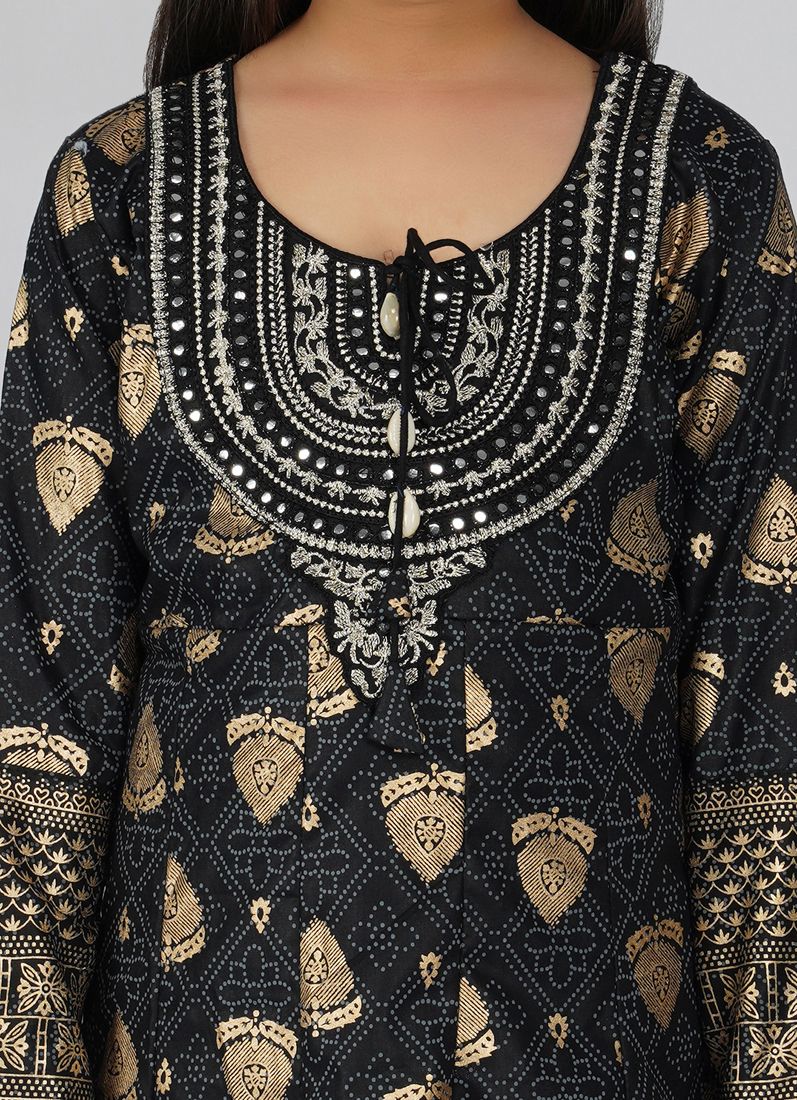 Buy Kids Black Rayon Anarkali Suit Set