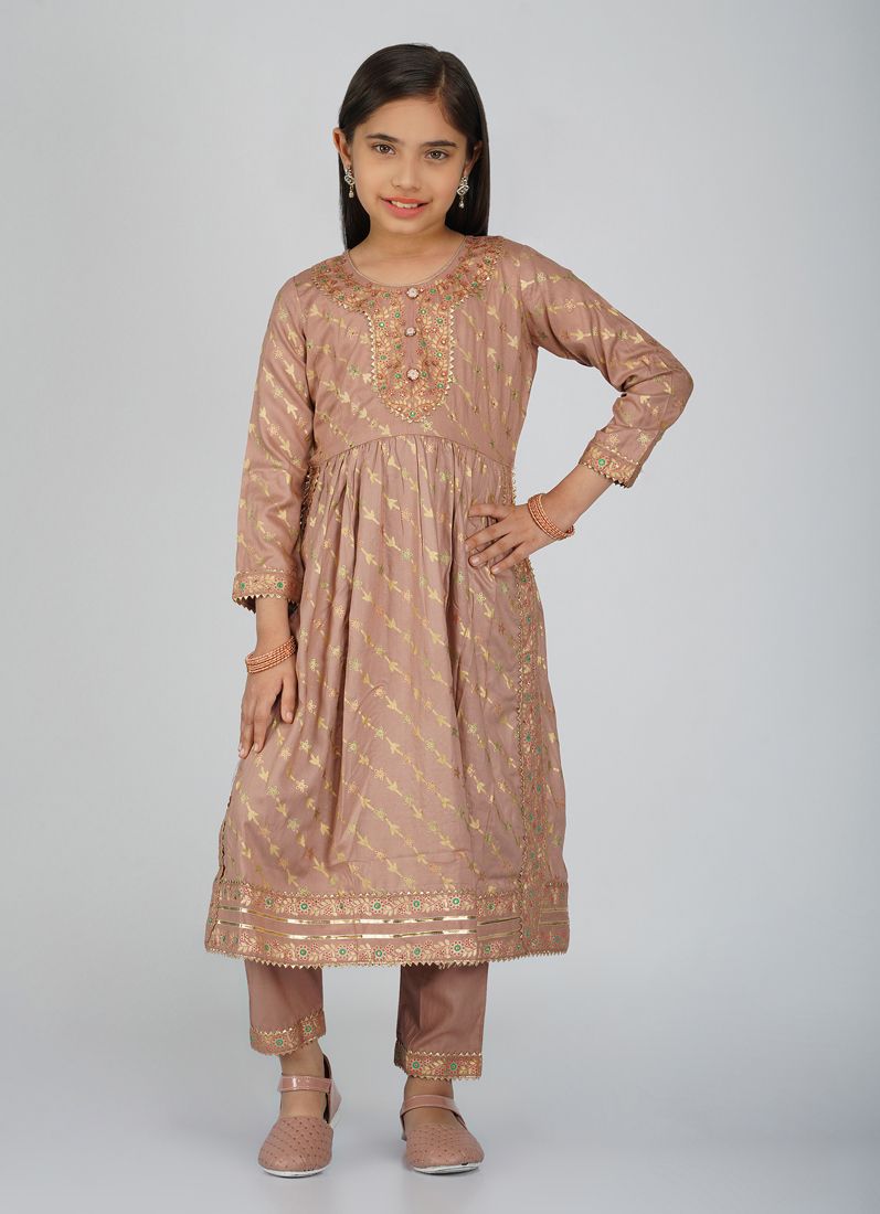 Buy Kids Nude Rayon Naira Cut Suit Set