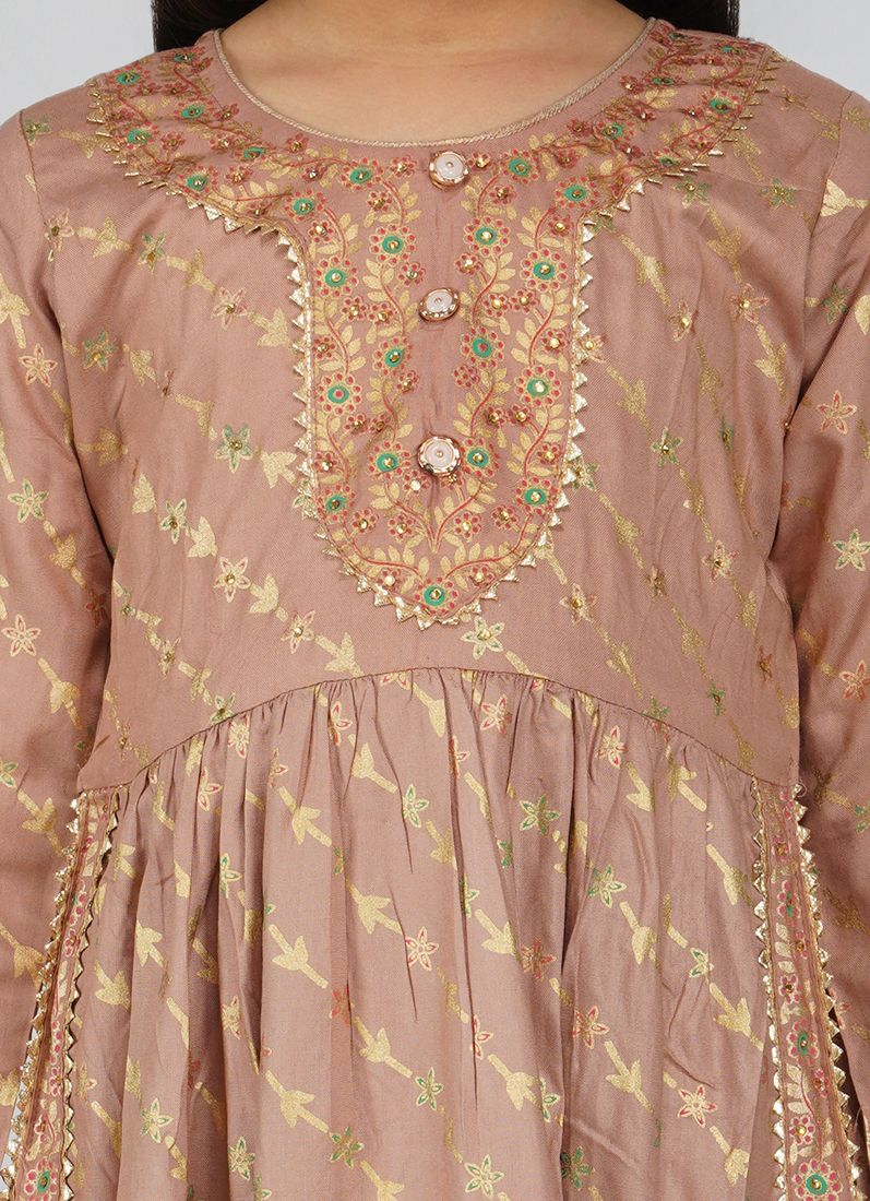 Buy Kids Nude Rayon Naira Cut Suit Set