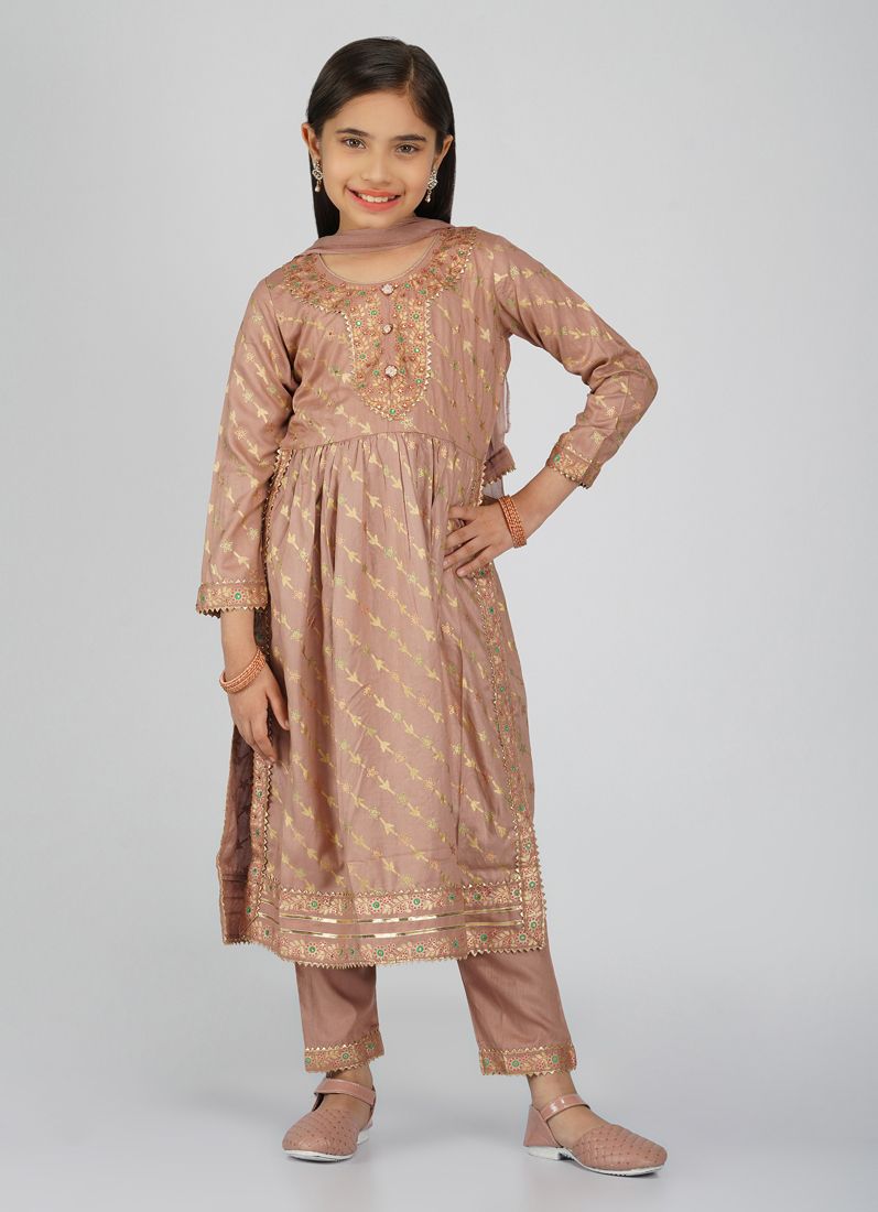 Buy Kids Nude Rayon Naira Cut Suit Set