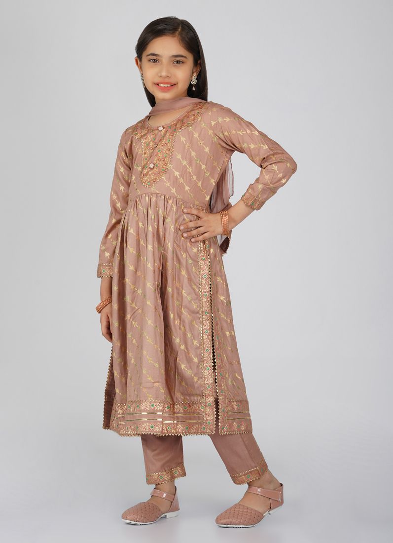 Buy Kids Nude Rayon Naira Cut Suit Set