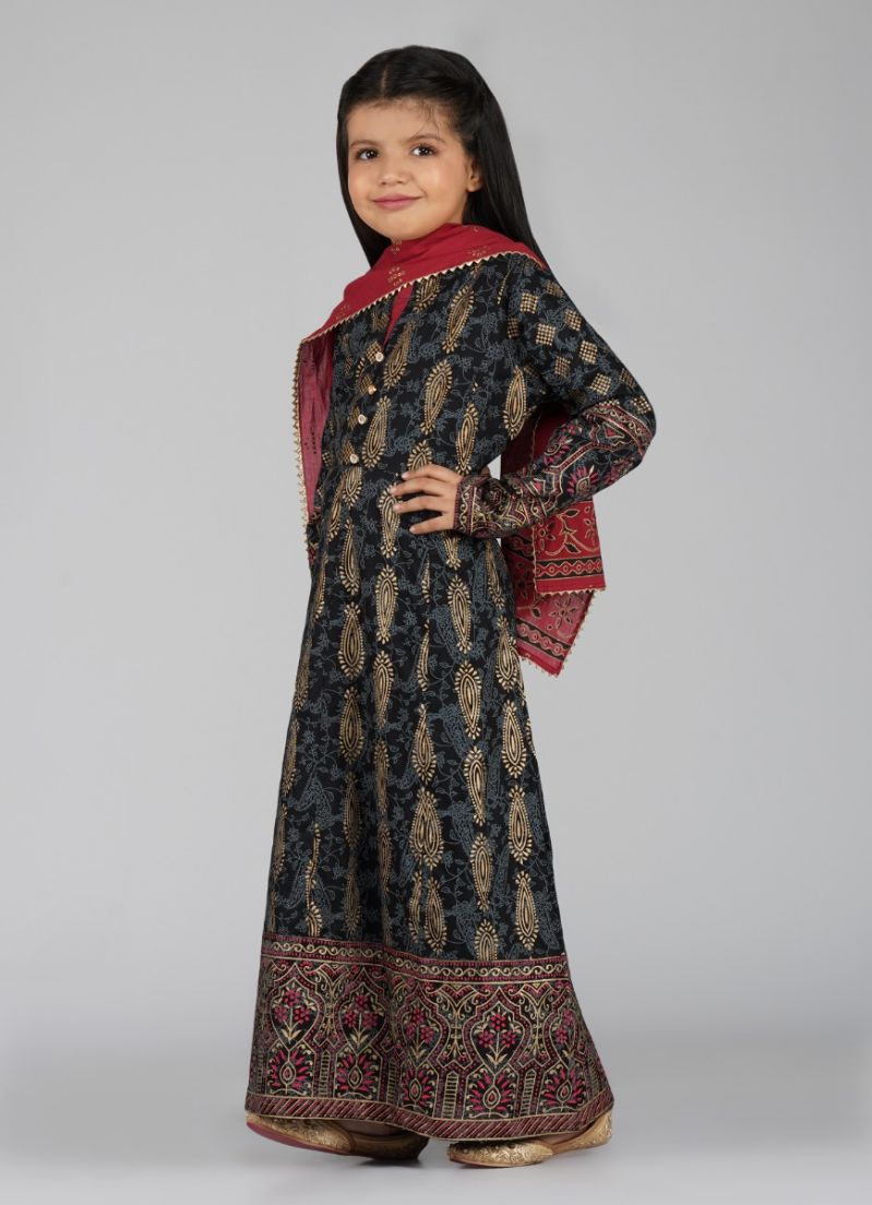 Buy Kids Black Cotton Straight Cut Suit Set