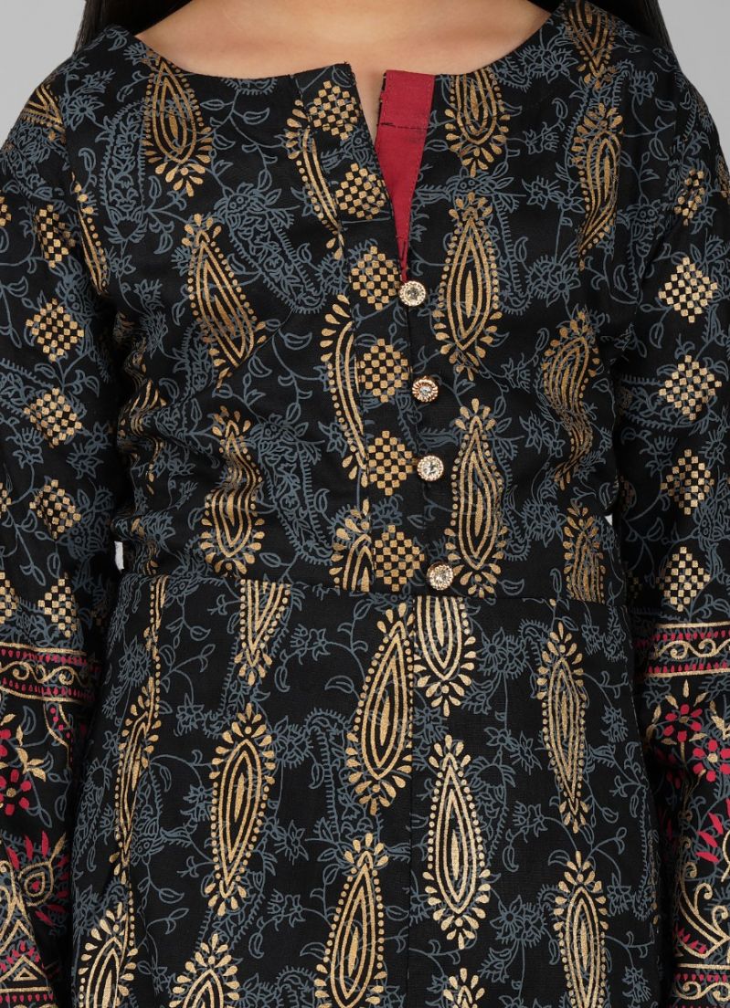 Buy Kids Black Cotton Straight Cut Suit Set