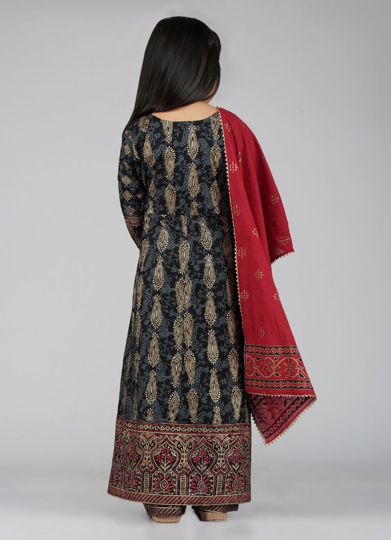 Buy Kids Black Cotton Straight Cut Suit Set