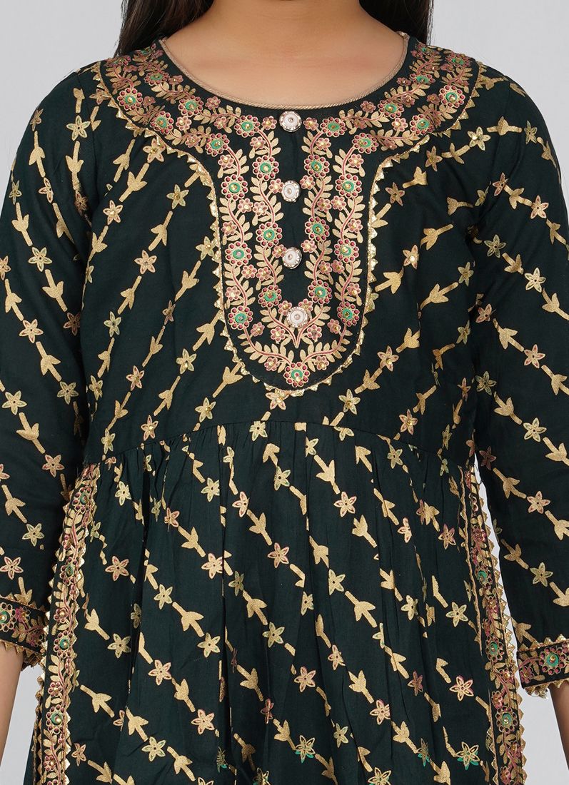 Buy Kids Green Foil Print Rayon Naira Cut Suit Set