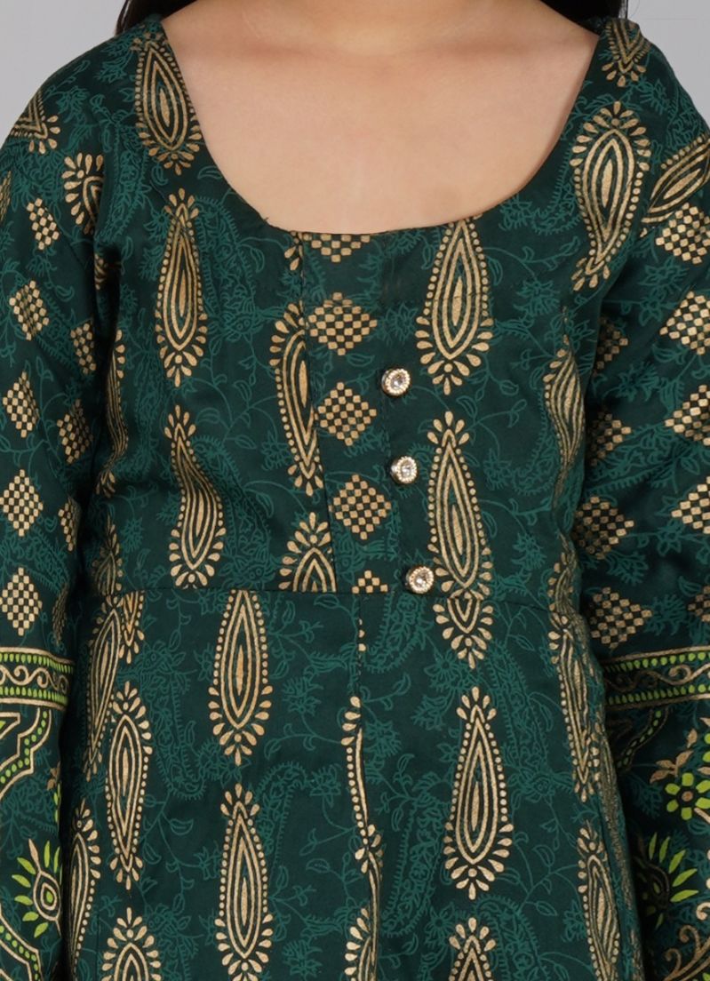 Buy Kids Green Cotton Foil Printed A-line Suit Set