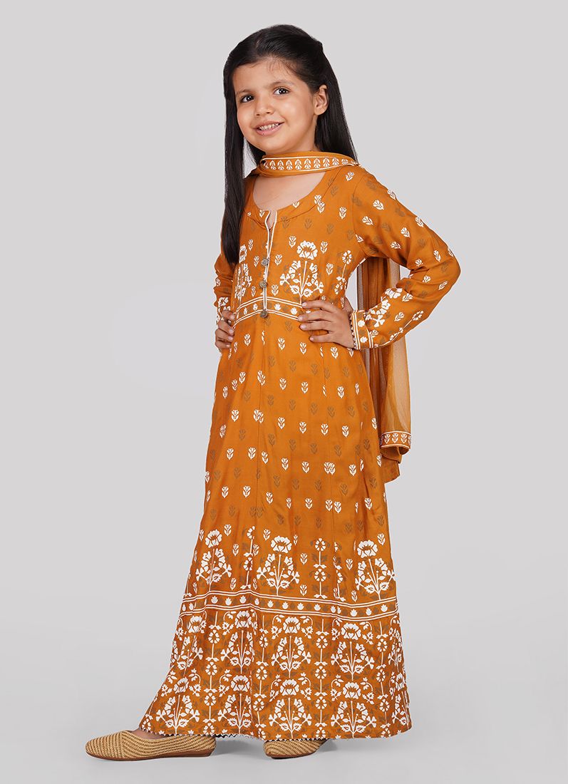 Buy Kids Mustard Anarkali Suit Set