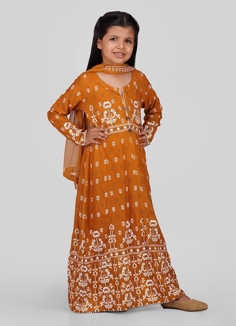Buy Kids Mustard Anarkali Suit Set