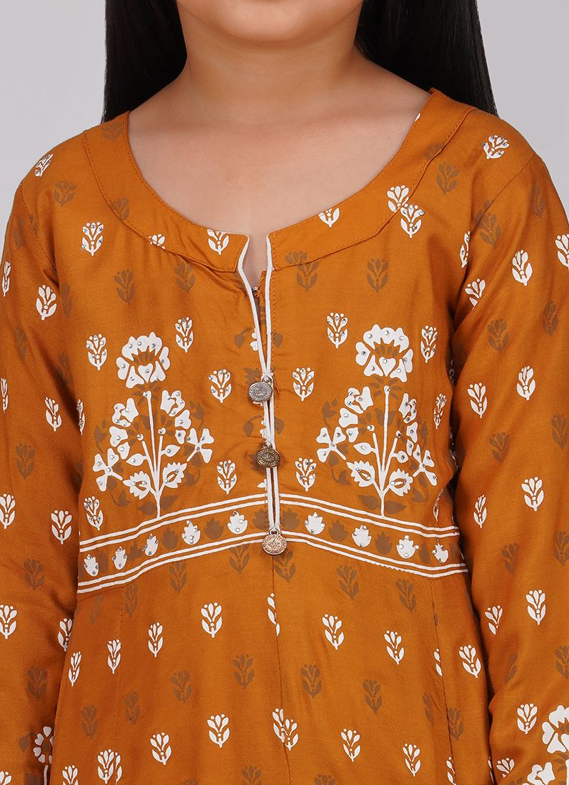 Buy Kids Mustard Anarkali Suit Set