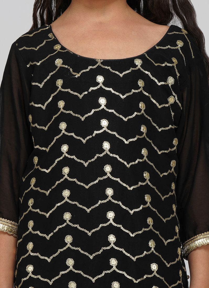 Buy Kids Black Georgette Sequin Embroidered Suit Set