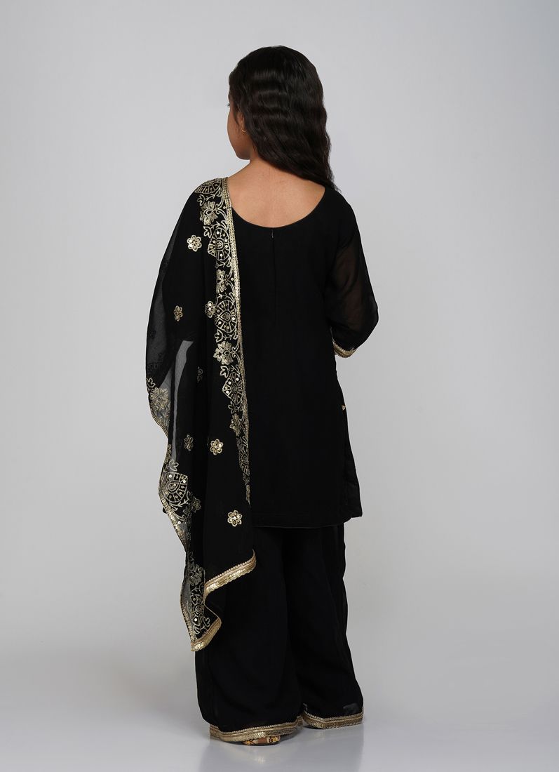 Buy Kids Black Georgette Sequin Embroidered Suit Set