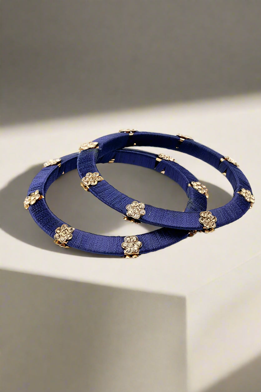Buy Navy Blue Engraved Bangle Set