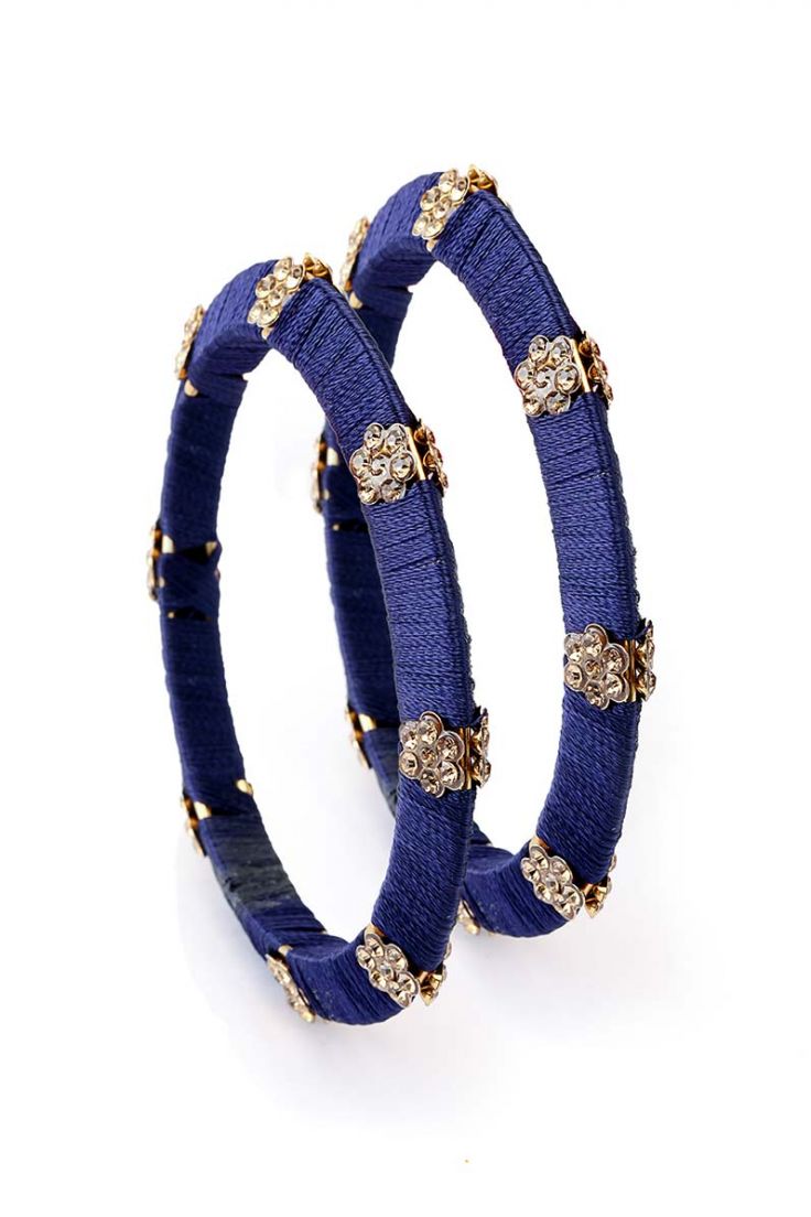 Buy Navy Blue Engraved Bangle Set