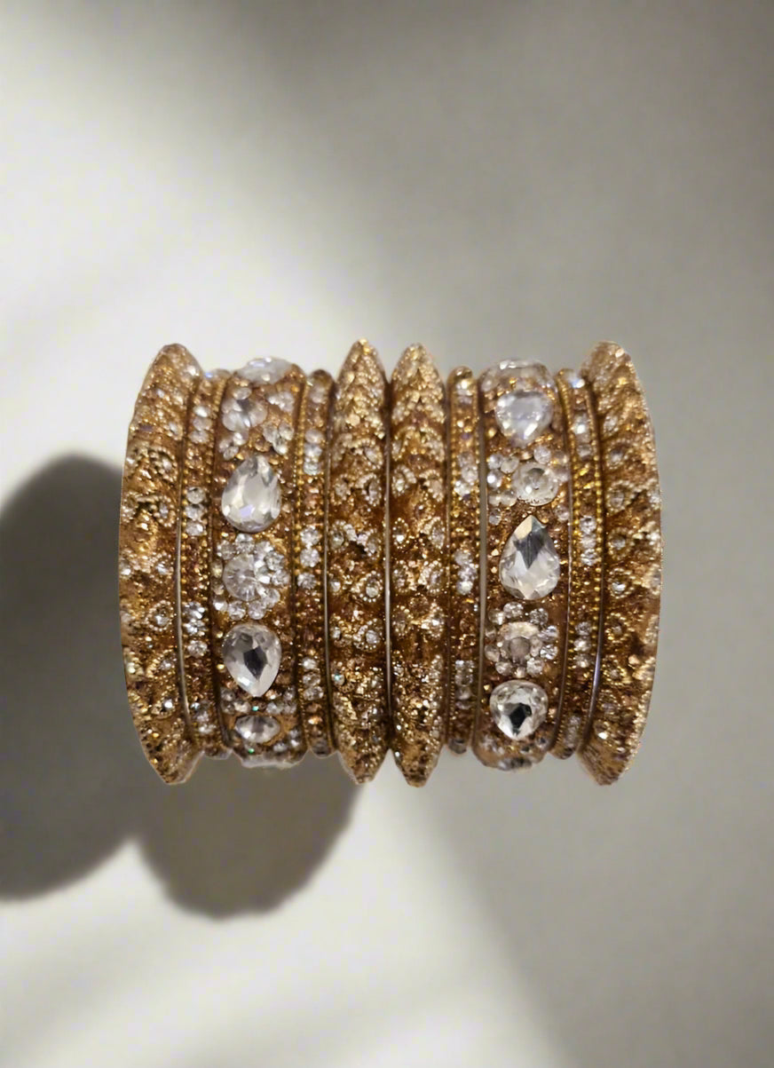 Buy Gold Intricate Diamonte Bangle Set