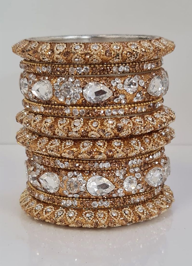 Buy Gold Intricate Diamonte Bangle Set