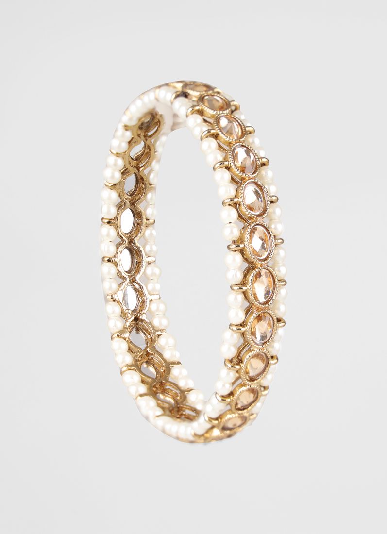 Buy Gold Pearl Kara With Plastic AD Bangle Set