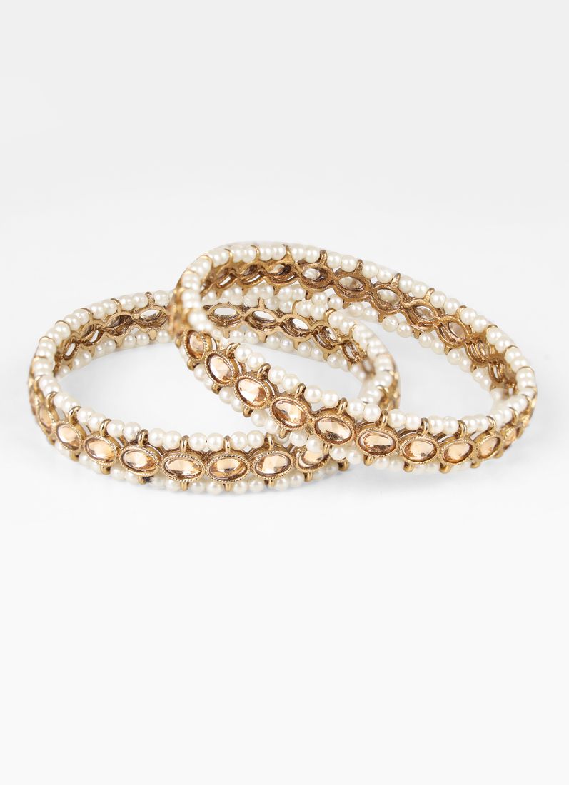 Buy Gold Pearl Kara With Plastic AD Bangle Set