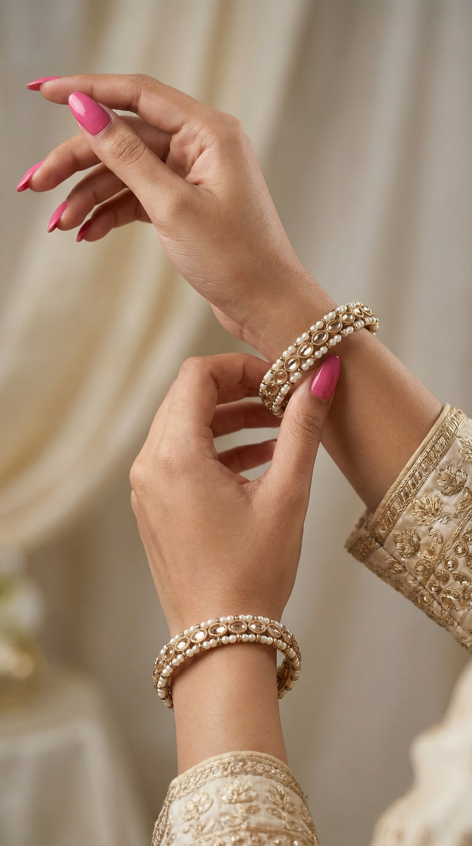 Gold Diamonte & Pearl Kara Set