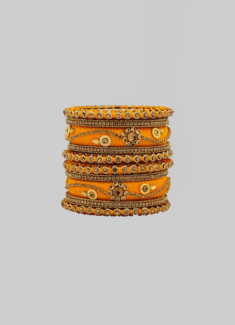 Buy Haldi Orange Thread Bangle Set