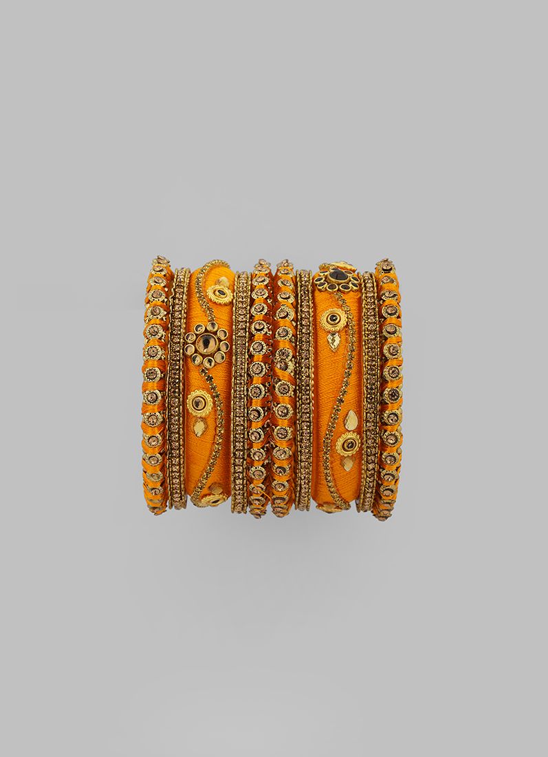Buy Haldi Orange Thread Bangle Set