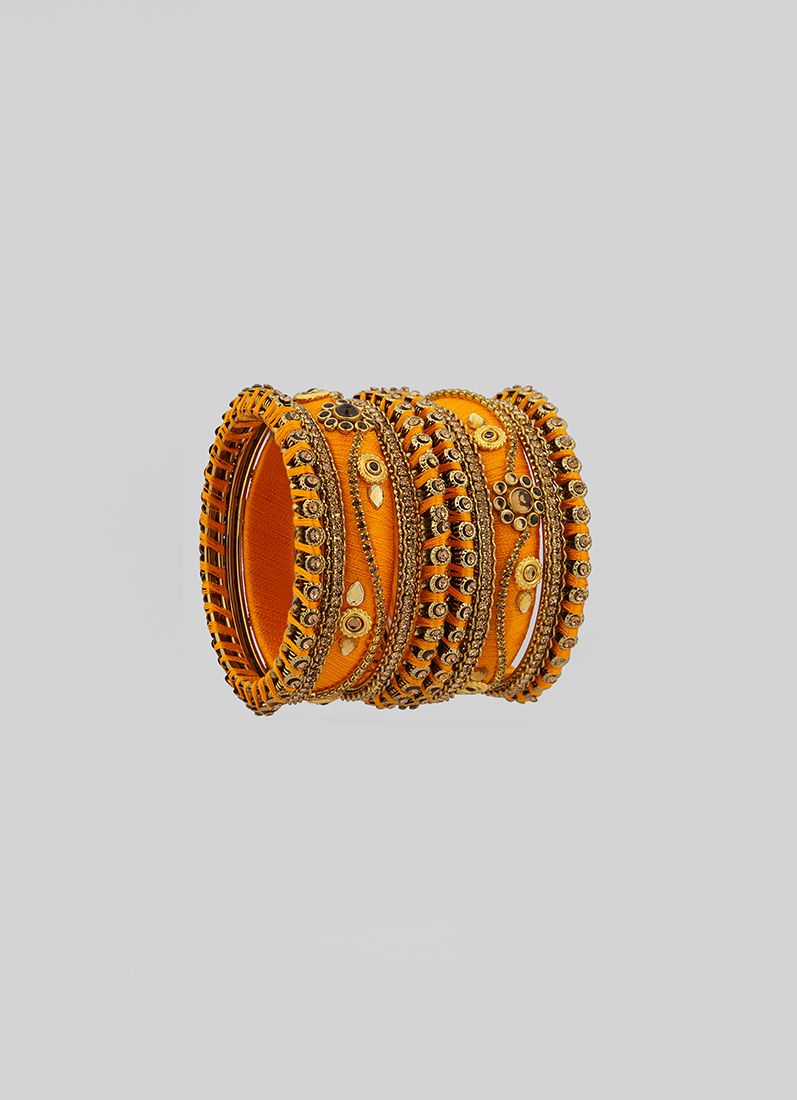 Buy Haldi Orange Thread Bangle Set