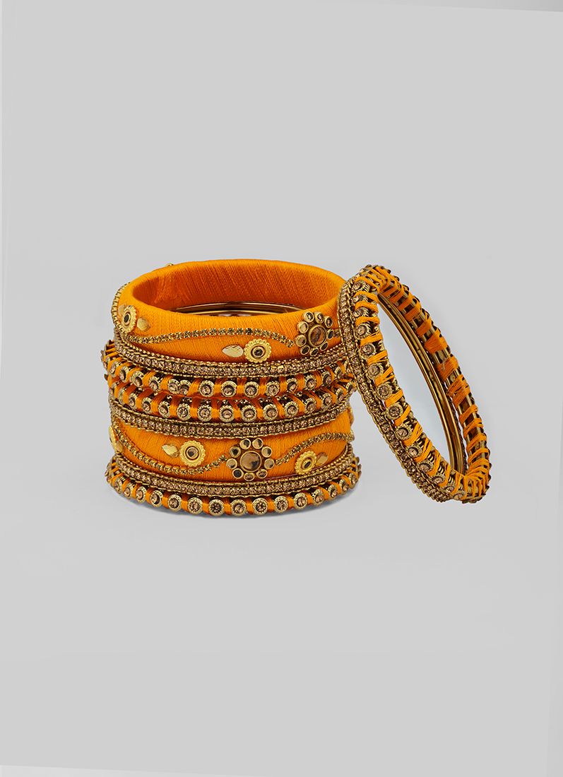 Buy Haldi Orange Thread Bangle Set