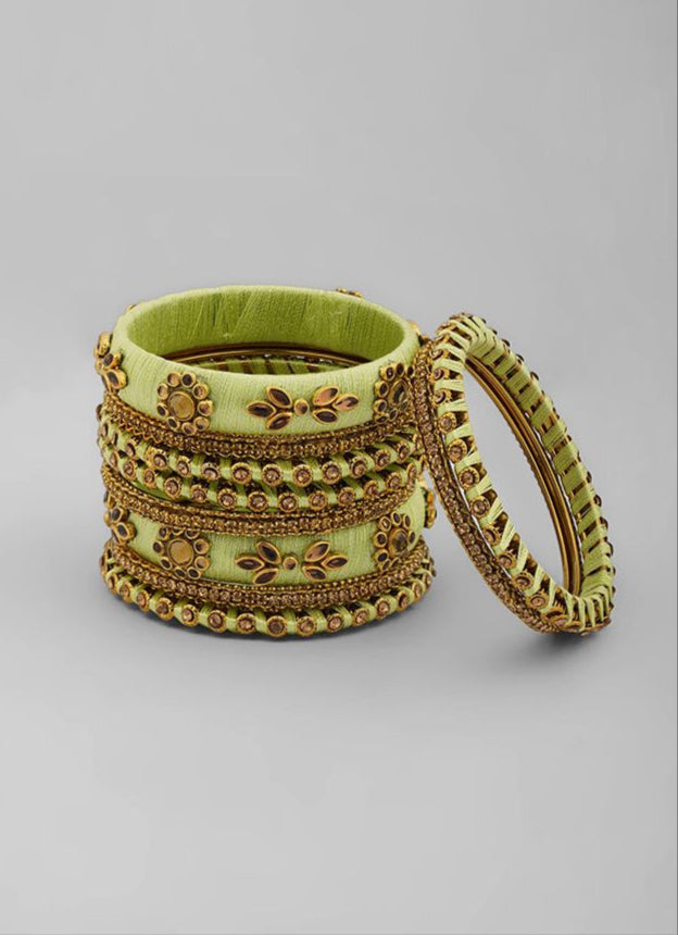 Stylish Pale Pista Thread Bangle Set
