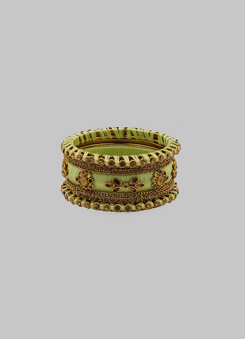 Buy Stylish Pista Thread Bangle Set