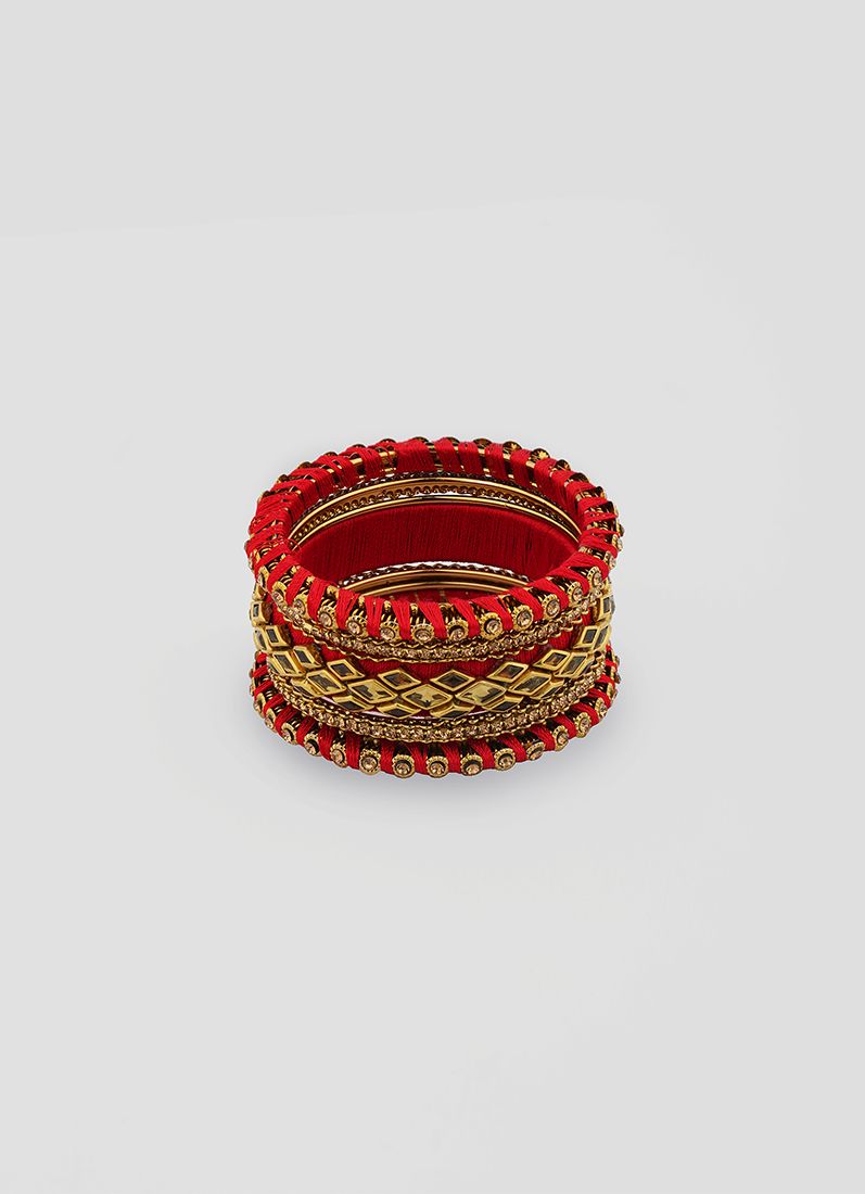 Buy Intricate Red Thread Bangle Set